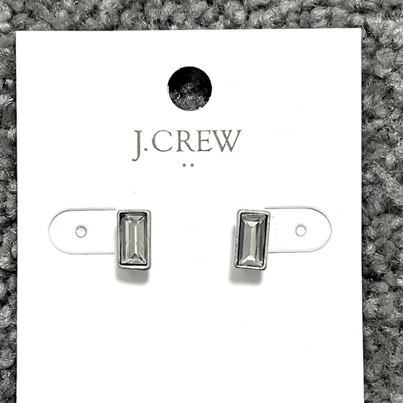 J Crew Factory emerald cut clear crystal stone stud earrings - Picture 3 of 7